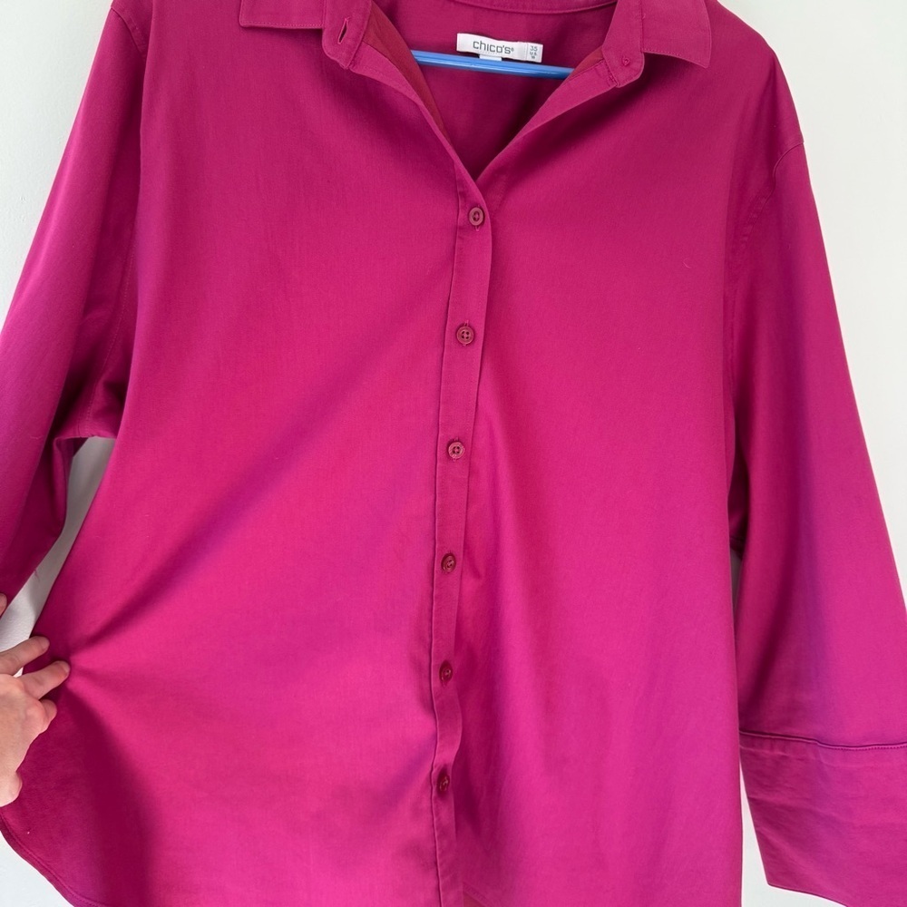 Chico’s Magenta Button-Down Blouse Size 3 (US 18) Long Sleeve Stretch - Picture 3 of 8